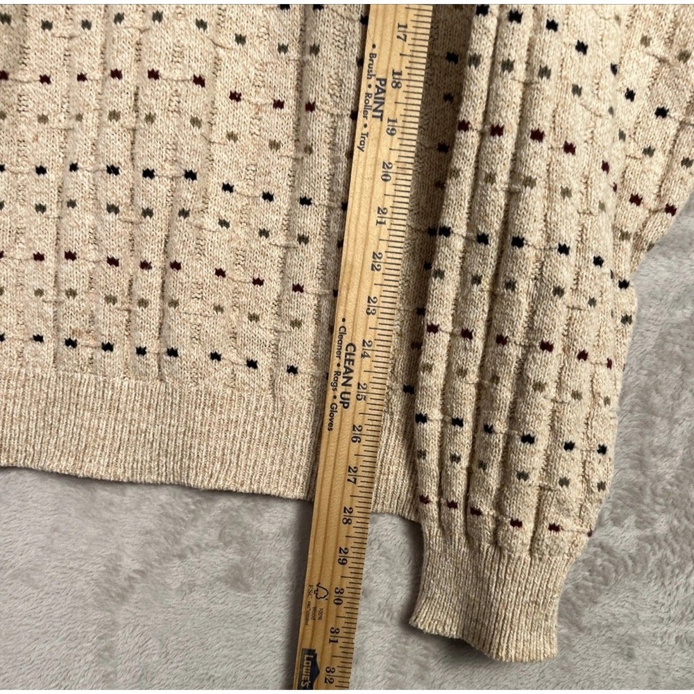 Vintage Mens Grandpa Sweater Van Heusen Henley XL Birds Eye Squares Dots 90s USA - Picture 6 of 10